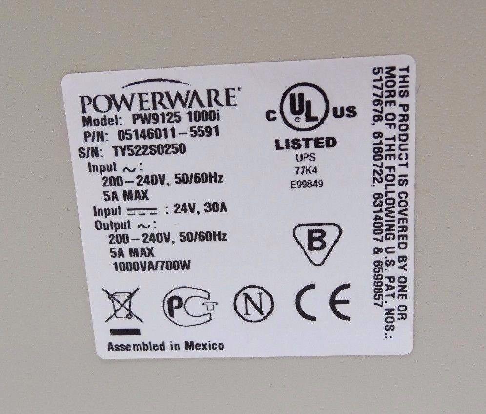 Eaton Powerware PW9125-1000i 1000VA/700W 200-240V Intl Online UPS Back-Up