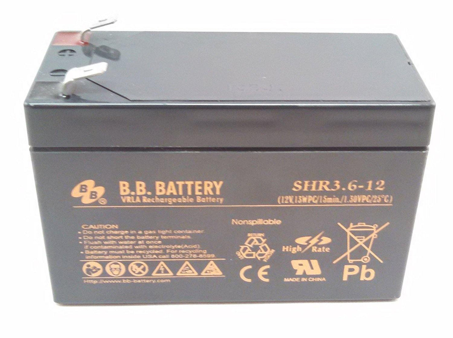 BB SHR3.6-12 12V 3.6Ah High Rate SLA Battery F2 / T2 Terminals (CPS3.6-12)